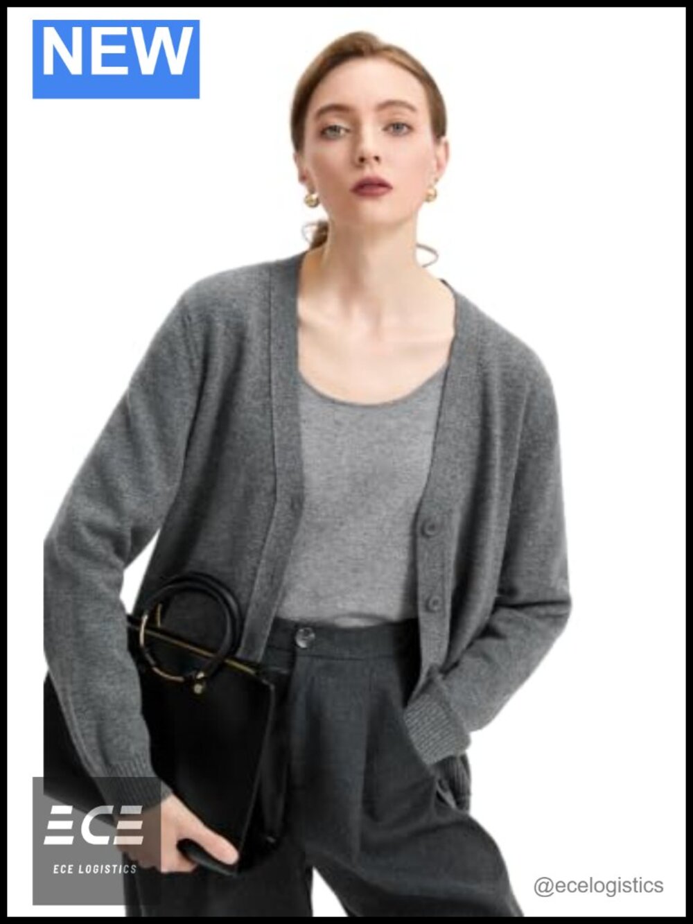 Merino Wool Cardigan V-Neck Shell Button Sweater - Picture 3 of 6